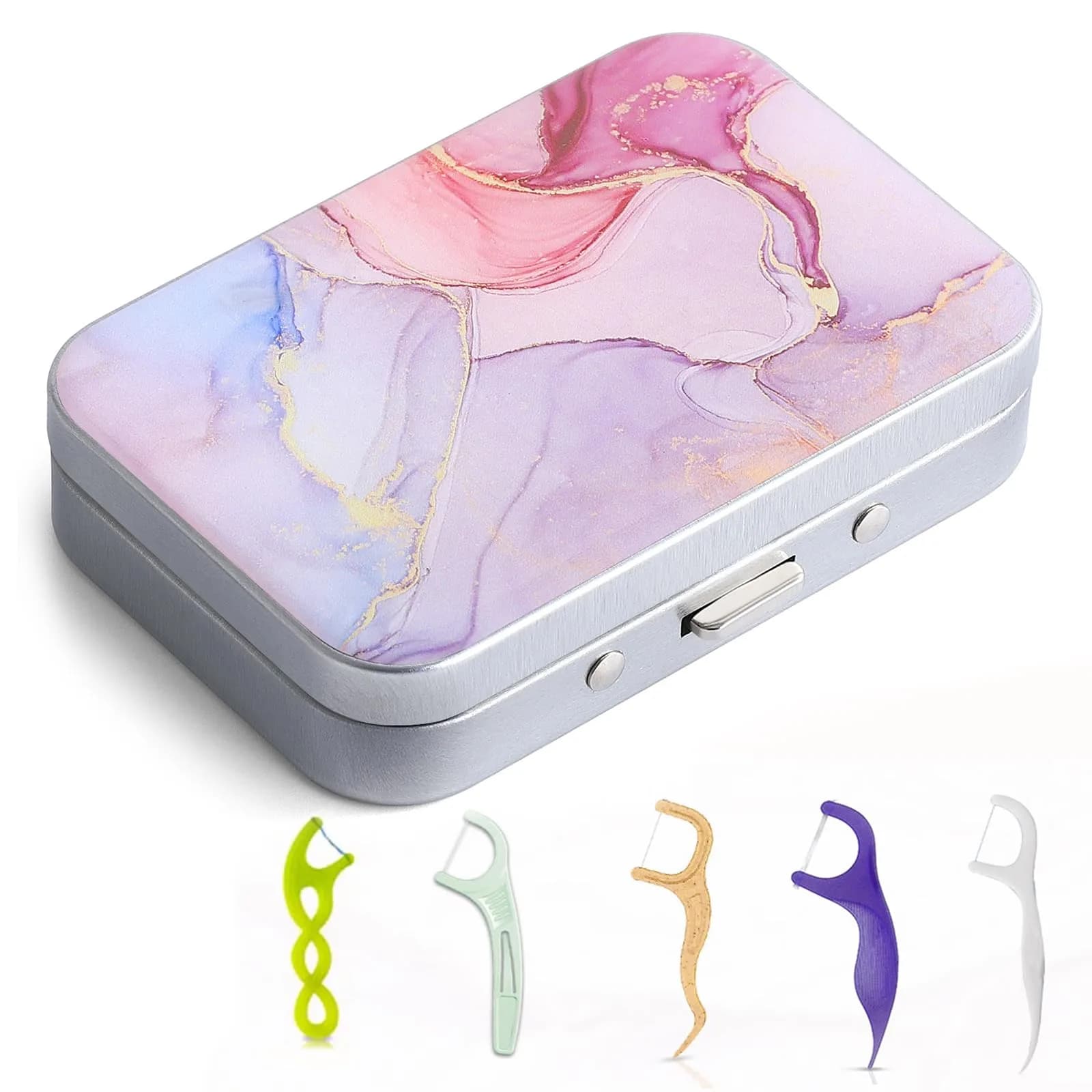 Gerkia Pink Marble Dental Floss Case with Mirror | Portable Travel Essentials - main product image