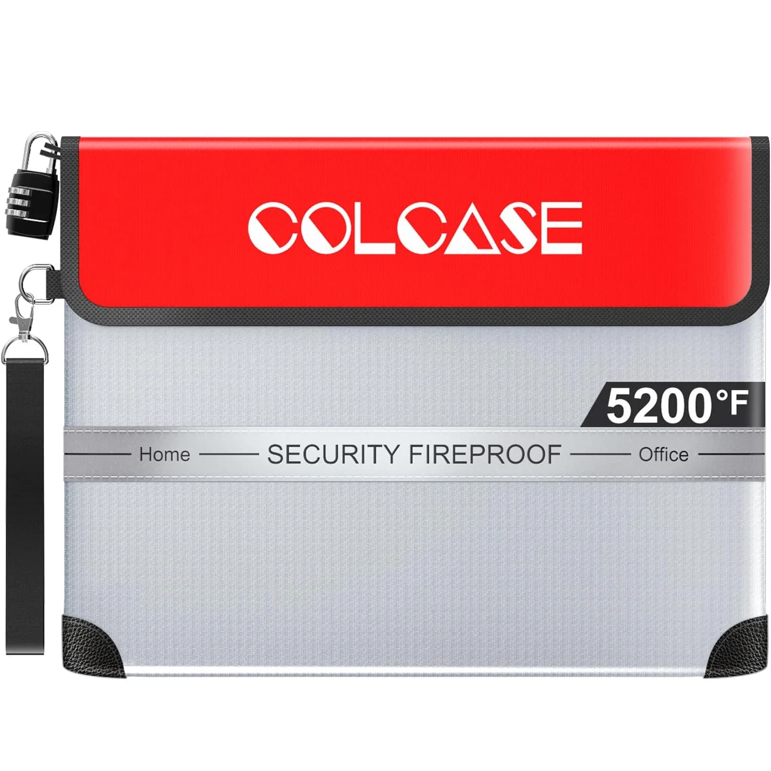 COLCASE Fireproof Document Bag 2 Pockets 38cm x 28cm (15" x 11") | Silicone Coated Fiberglass for 2000°F Protection — 5200℉ Bag Silver