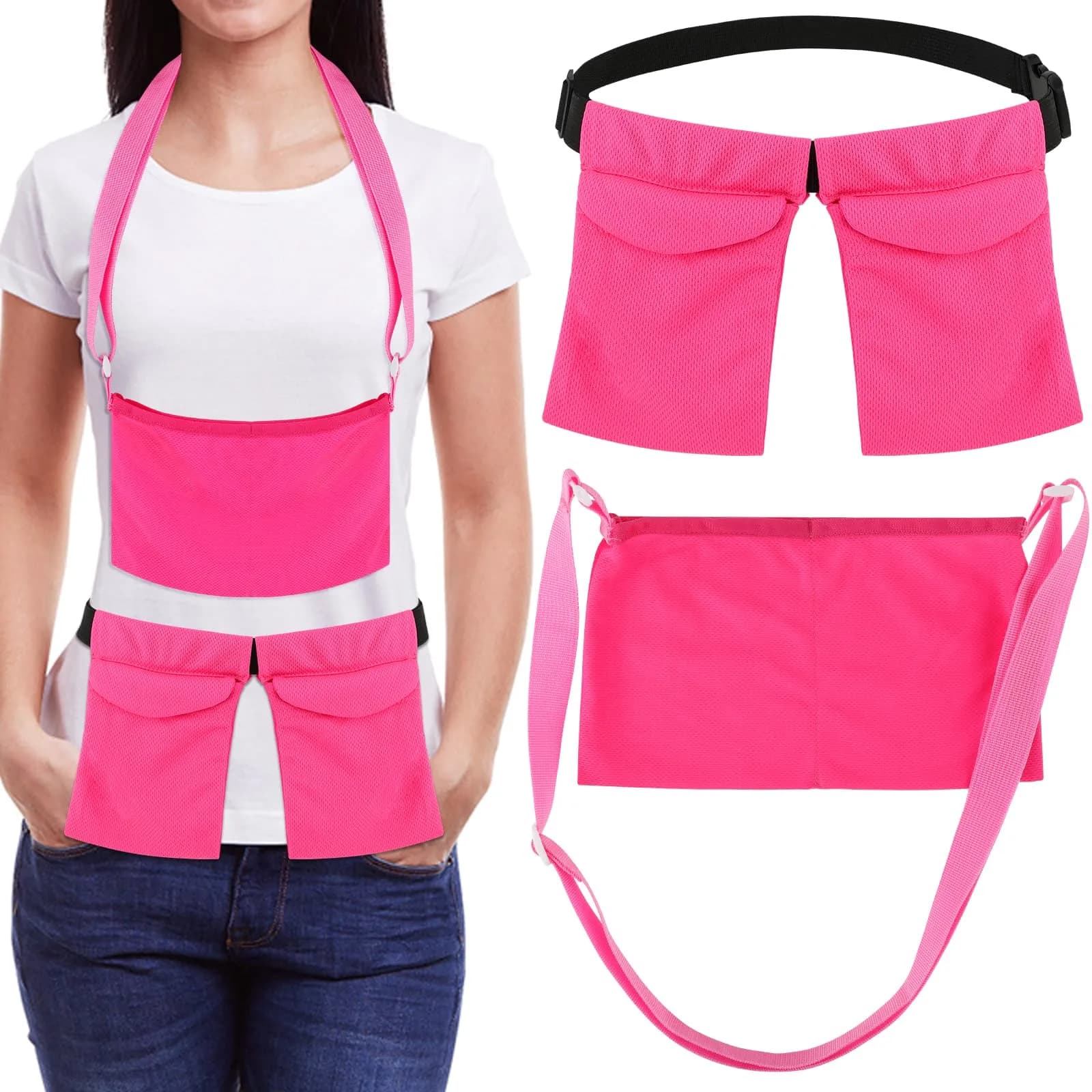Thinp Mastectomy Drain Holder Shower Bag with Waist Belt & Neck Strap, Adjustable Recovery Supplies (2-Pack, Rose Red) - main product image