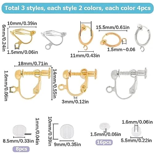 SUNNYCLUE Jewelry Finding Hypoallergenic Clip-On Earring Converters 48 pcs | Non-Pierced Earrings Components thumbnail 2