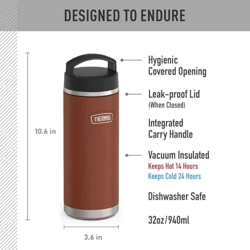 THERMOS ICON SERIES 32oz Stainless Steel Water Bottle | Vacuum Insulated, Saddle thumbnail 2