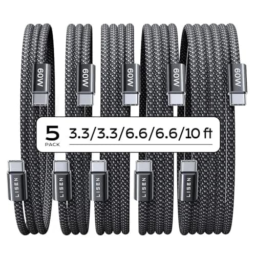 LISEN USB C to USB C Cable 60W 5-Pack | Fast Charging & Data Transfer thumbnail 1
