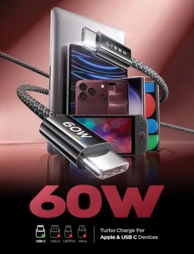 LISEN USB C to USB C Cable 60W 5-Pack | Fast Charging & Data Transfer thumbnail 3
