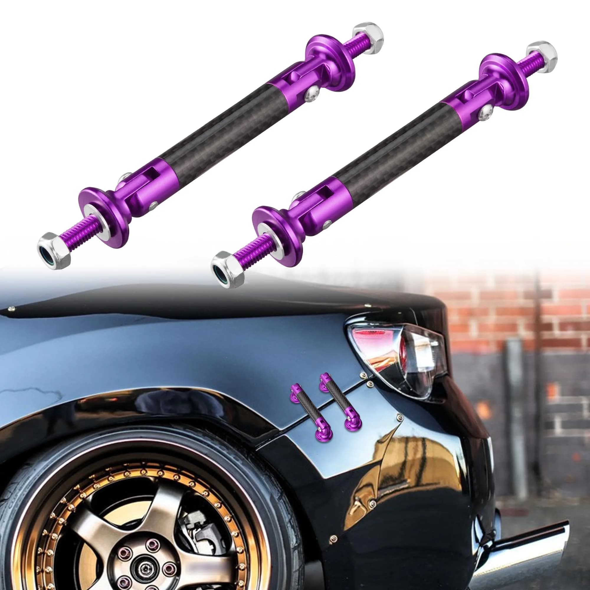 TOMALL Car Adjustable Bumper Support Strut Rod 45mm | Universal Aluminum Carbon Fiber Purple