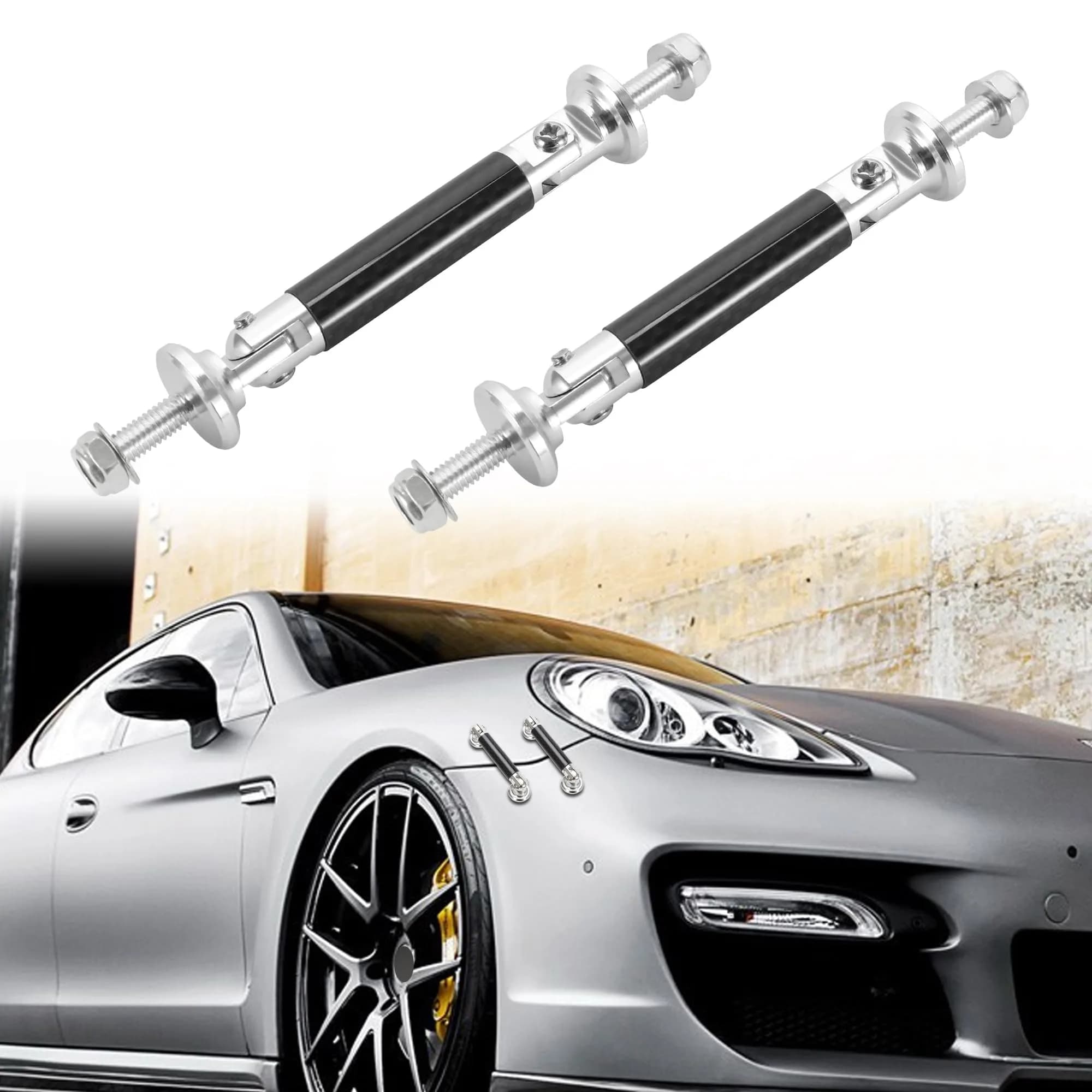 TOMALL Car Adjustable Bumper Support Strut Rod 45mm | Universal Aluminum Carbon Fiber Purple — Silver