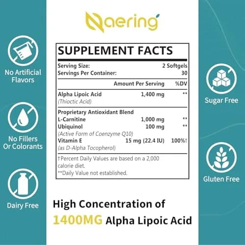 Naering Liposomal Alpha Lipoic Acid 1400mg Softgels | Powerful Antioxidant & Absorption thumbnail 2