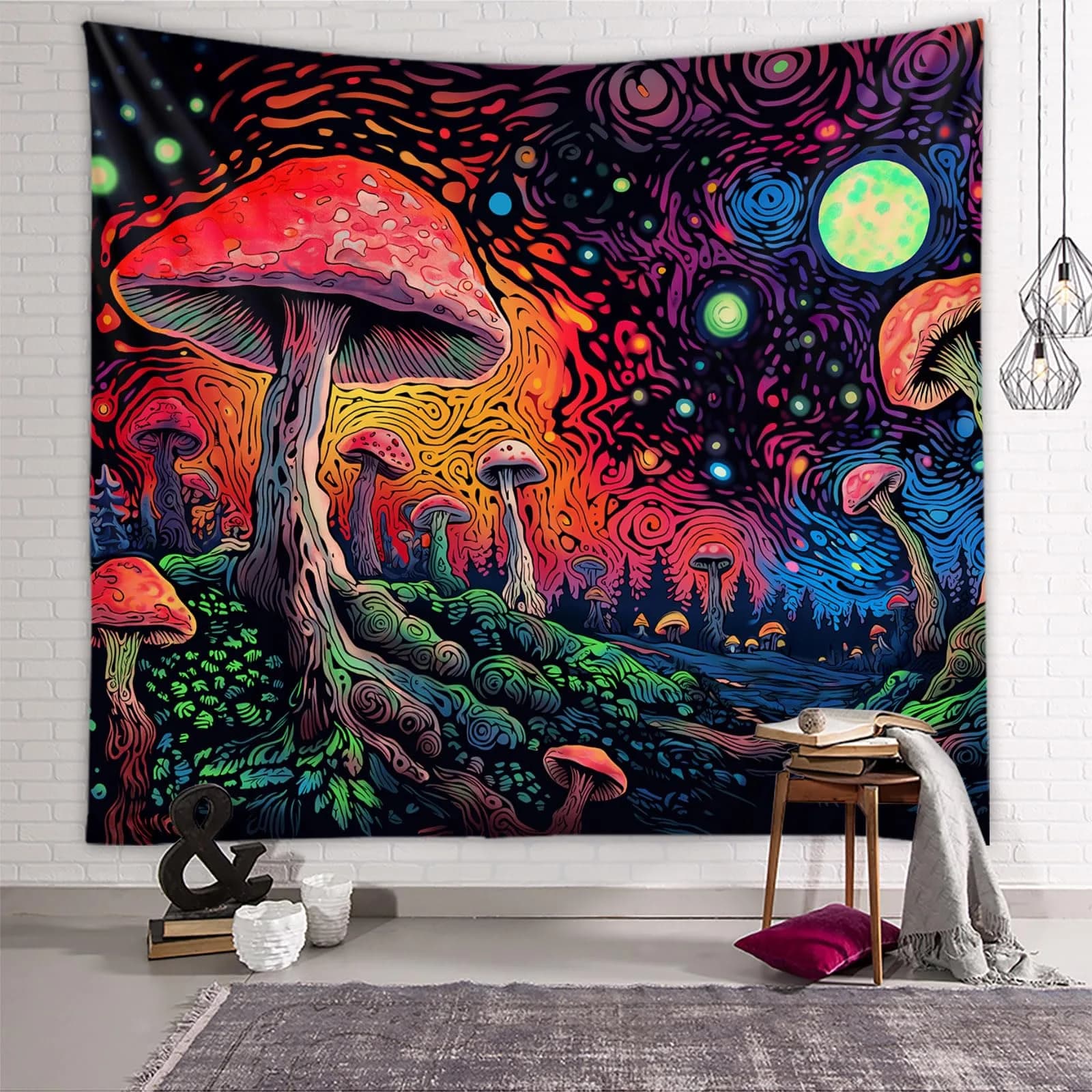 Tapzen Moon Stars Colorful Plant Tapestry 40" x 30" | Boho Wall Hanging for Bedroom - main product image