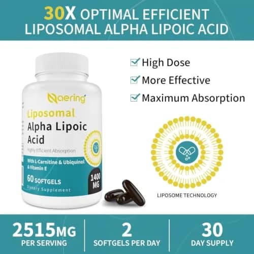 Naering Liposomal Alpha Lipoic Acid 1400mg Softgels | High Dose Antioxidant Support for Adults thumbnail 6