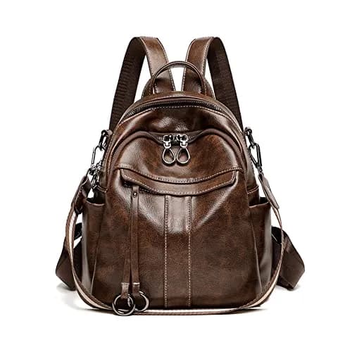 Mn&Sue Women's Leather Backpack Purse Medium Size Fashion Shoulder Bag Rucksack - Coffee, 25.7cm (10.1" W) thumbnail 1
