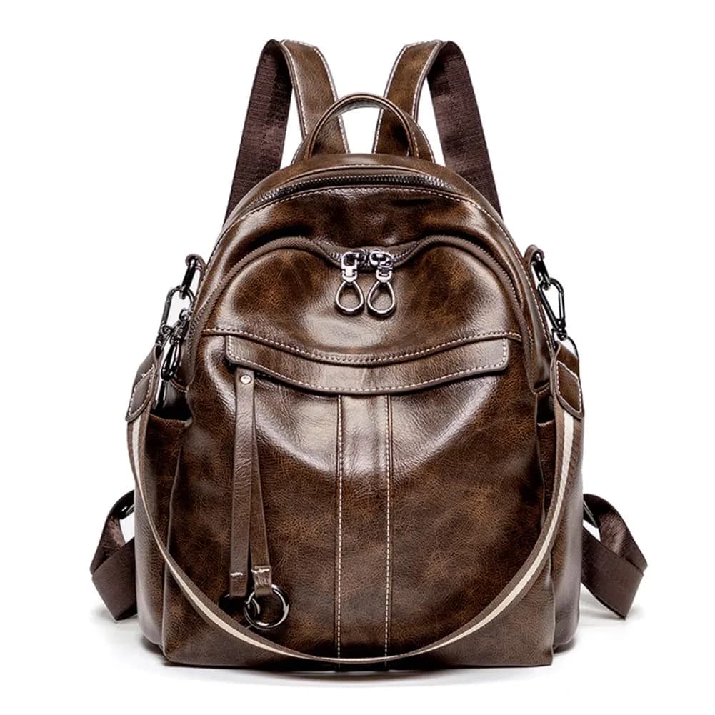 Mn&Sue Women's Leather Backpack Purse Medium Size Fashion Shoulder Bag Rucksack - Coffee, 25.7cm (10.1" W) — Coffee