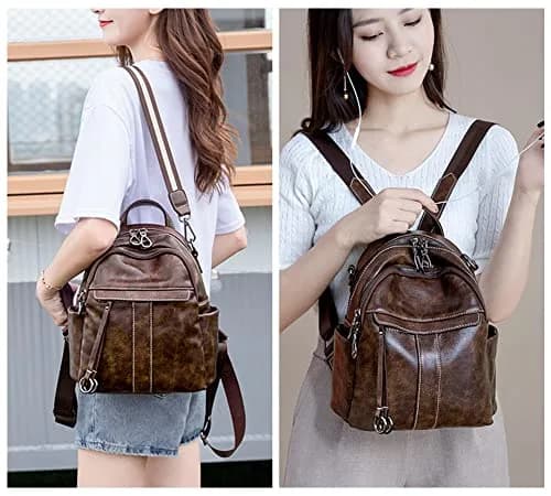 Mn&Sue Medium Leather Backpack Purse Coffee | 11" x 5.5" x 11.8" (28cm x 14cm x 30cm) thumbnail 7