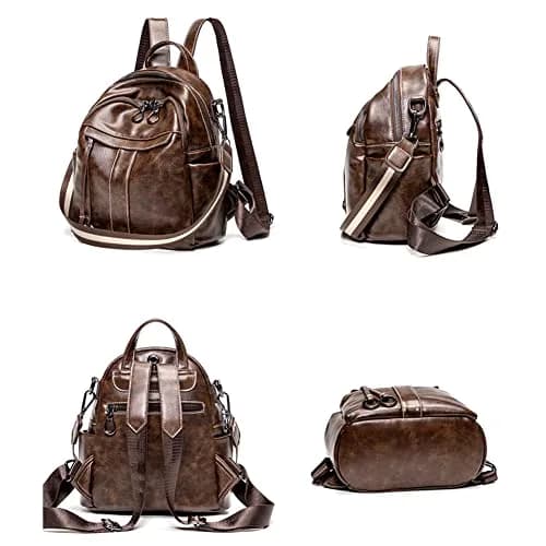Mn&Sue Medium Leather Backpack Purse Coffee | 11" x 5.5" x 11.8" (28cm x 14cm x 30cm) thumbnail 3