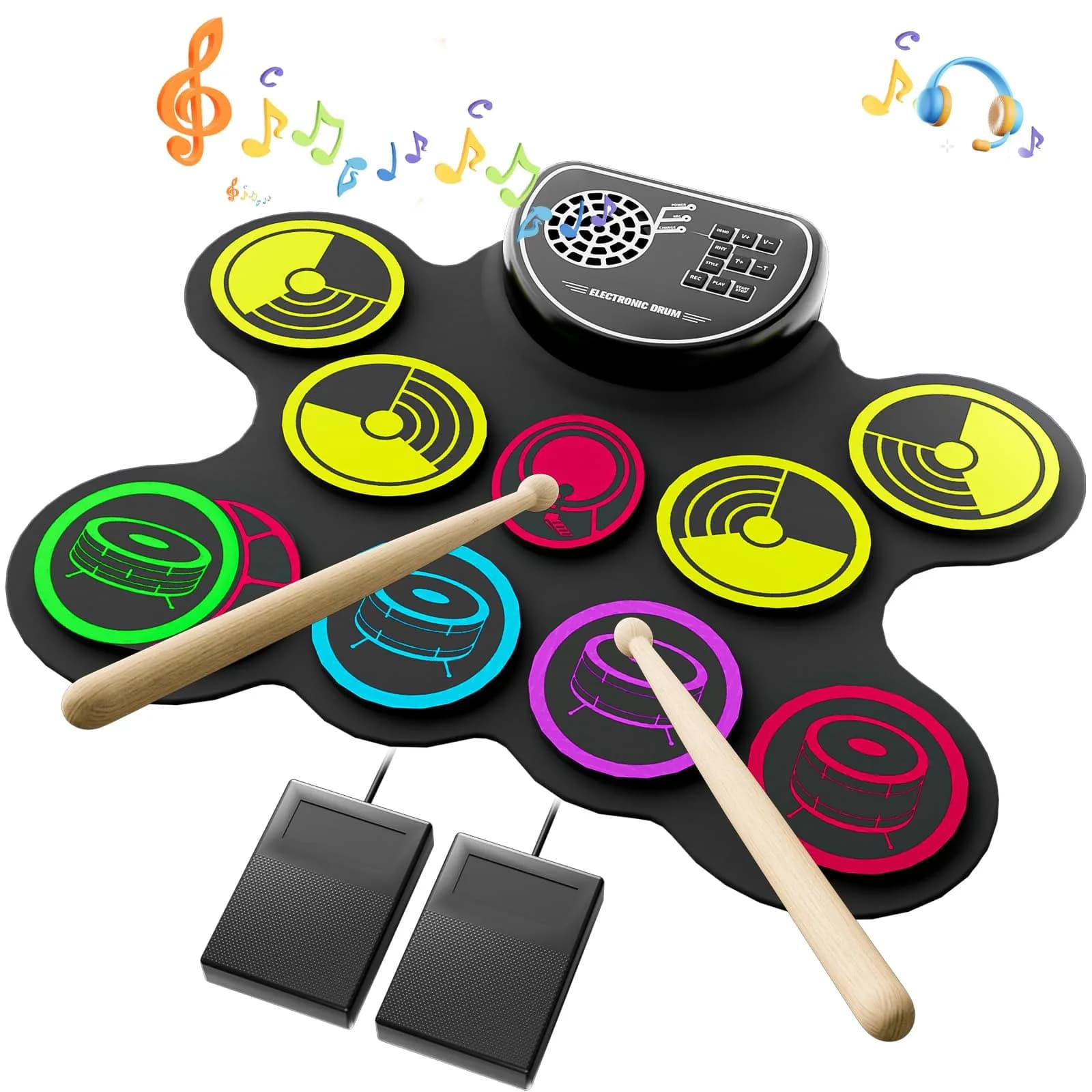 Miortior Electronic Drum Set, 10 Pads Roll-up Drum Practice Pad with Drums & Sticks, Built-in Speakers, Headphone Jack, Great Gift for Kids - main product image