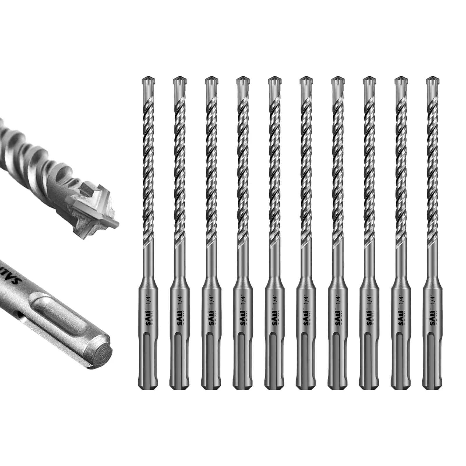 SALI 10PCS SDS Plus Rotary Hammer Drill Bit Kit 1/4"*6" | 4-Cutter Carbide for Concrete, Brick, Stone — 1/4 in*6 in