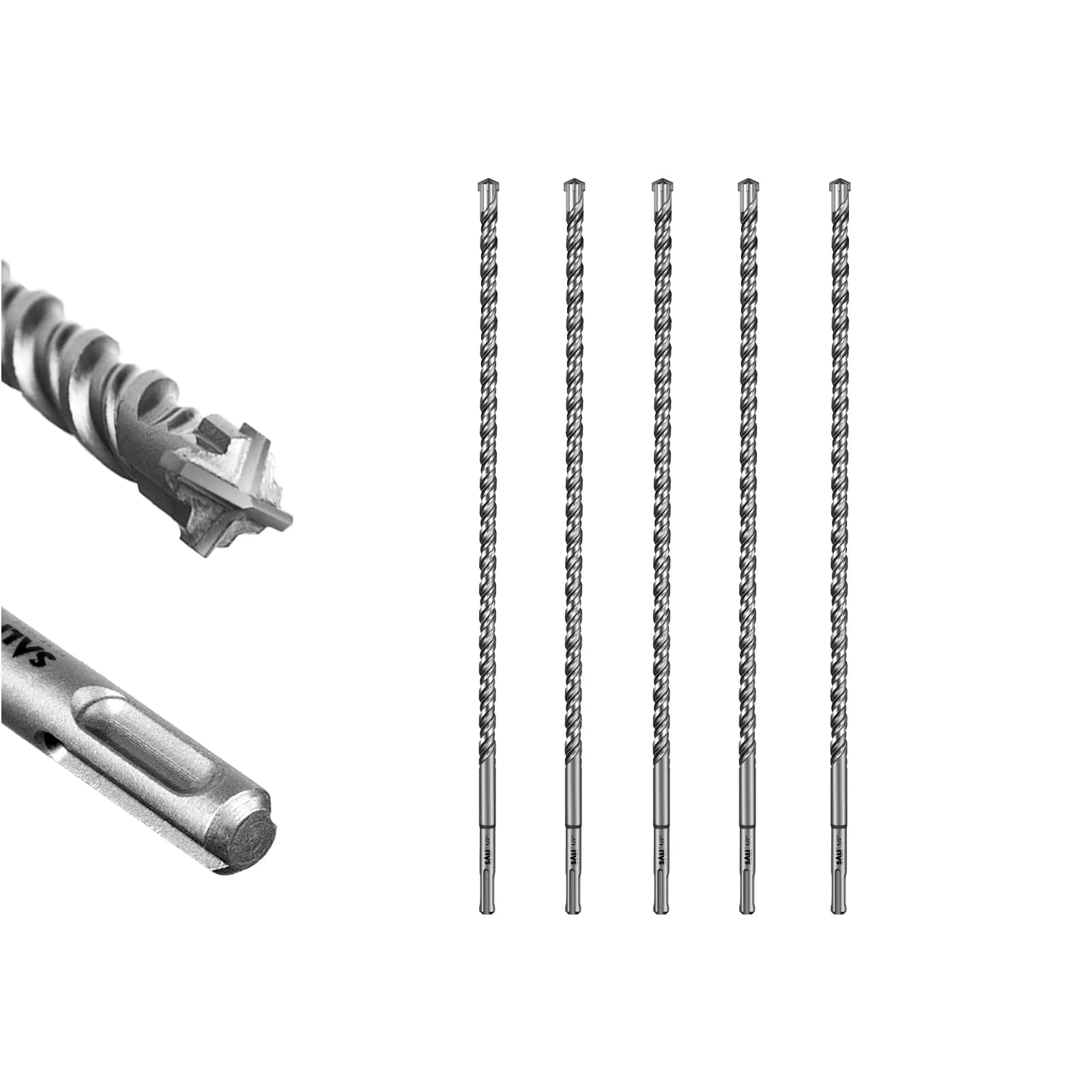 SALI 10PCS SDS Plus Rotary Hammer Drill Bit Kit 1/4"*6" | 4-Cutter Carbide for Concrete, Brick, Stone — 1/2 in*18 in