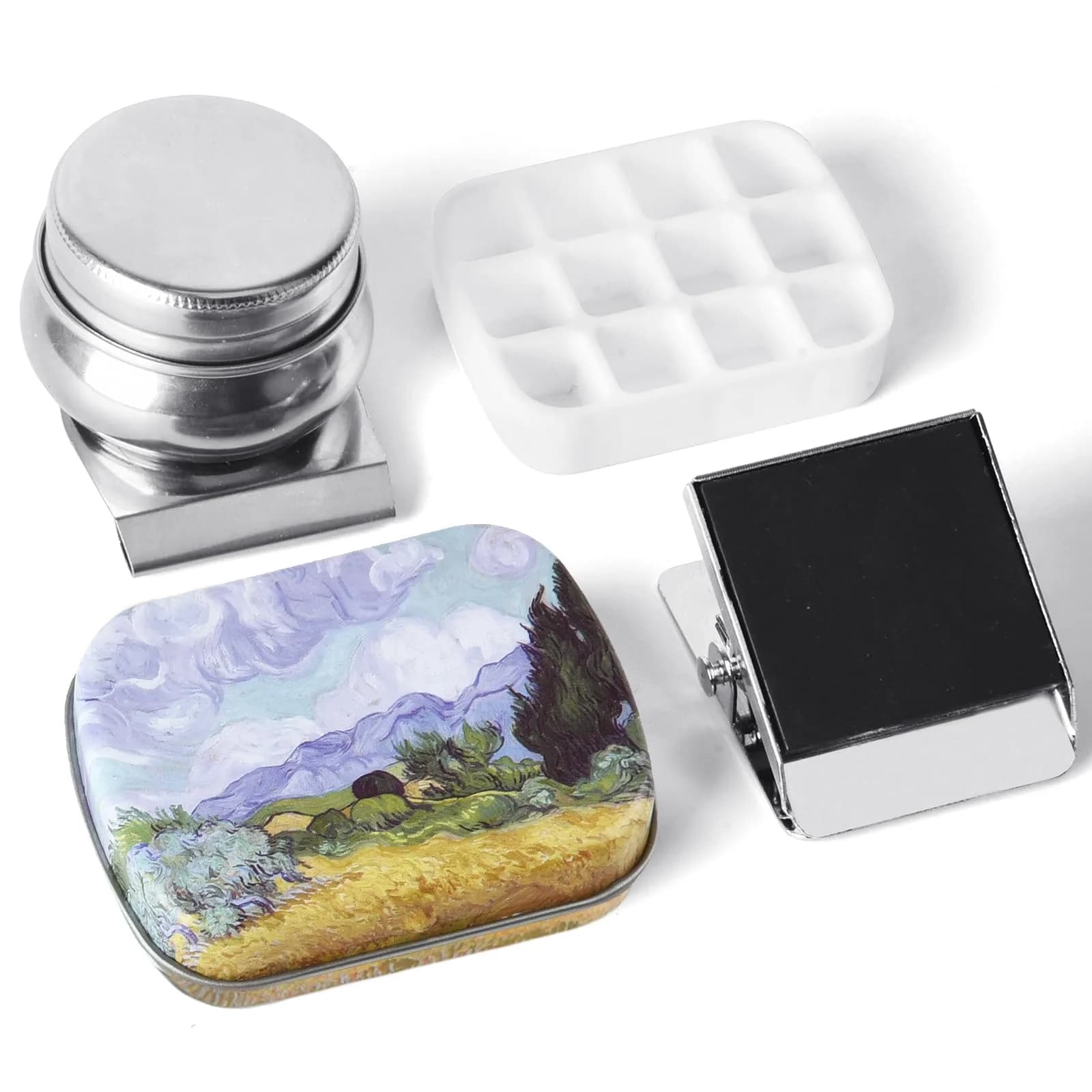 Qianshan Portable Travel Watercolor Palette, Mini Metal Tin Box, 12-Well | Compact Artist Set for On-the-Go Painting - main product image