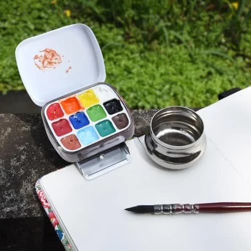 Qianshan Portable Travel Watercolor Palette, 12-Well Mini Metal Tin, Compact Art Set thumbnail 5
