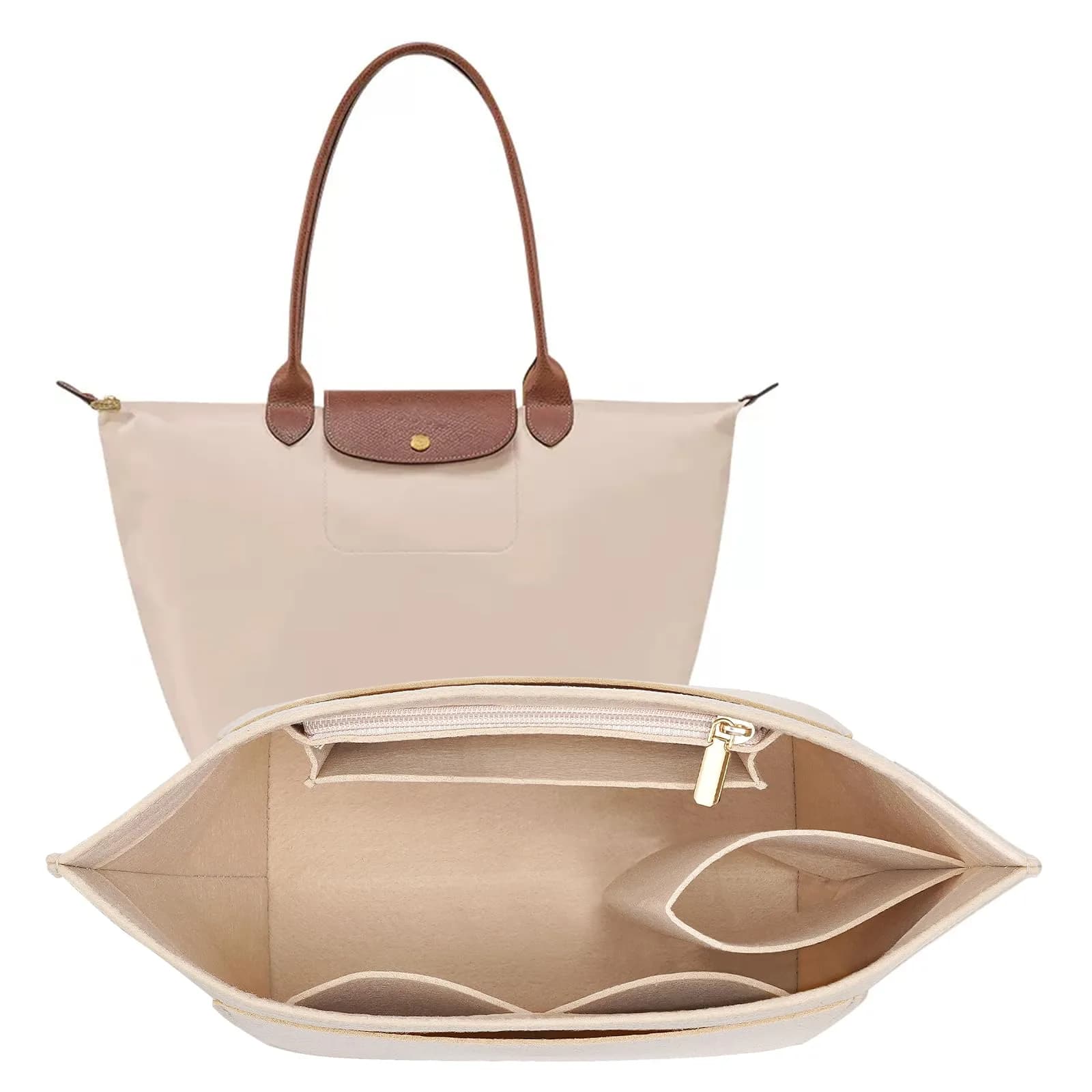 LOUKAYCCI Felt Purse Organizer Insert for Longchamp Le Pliage M Handbag, Medium Black | Keeps Bags Tidy & Protected — Beige / Large