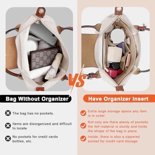 LOUKAYCCI Felt Purse Organizer Insert for Longchamp Le Pliage L Handbag, Large Beige | Keeps Bags Tidy thumbnail 3