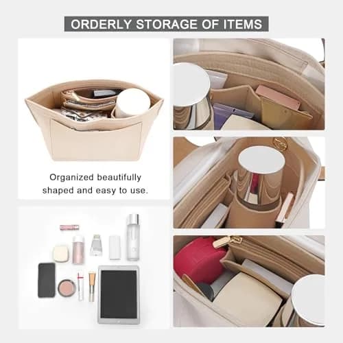 LOUKAYCCI Felt Purse Organizer Insert for Longchamp Le Pliage M Handbag, Medium Beige | Keeps Your Bag Organized & Protected thumbnail 5