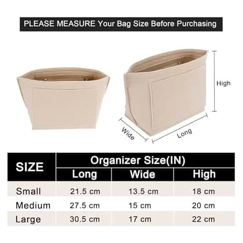 LOUKAYCCI Felt Purse Organizer Insert for Longchamp Le Pliage S Handbag, Small Beige | Keeps Your Bag Tidy & Structured thumbnail 2