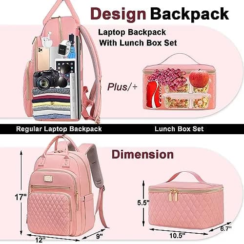 Weitars Insulated Lunch Backpack for Women with 15.6 Inch Laptop Compartment | Pink Carry-On Travel Bag thumbnail 4