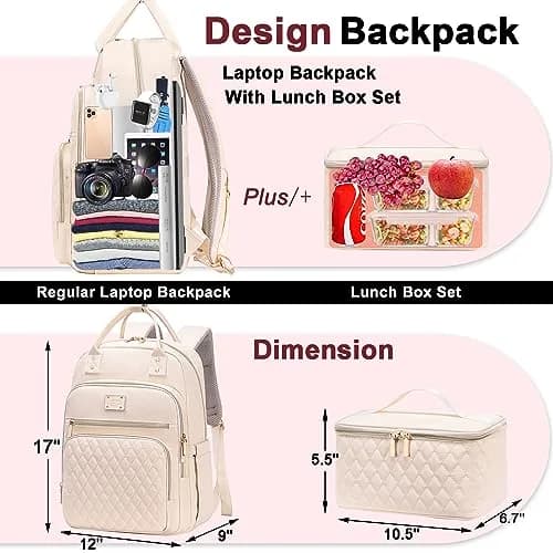 Weitars Insulated Lunch Backpack for Women with 15.6 Inch Laptop Compartment & Trolley Sleeve | Beige, 20L (12"W x 9"D x 17"H) thumbnail 4