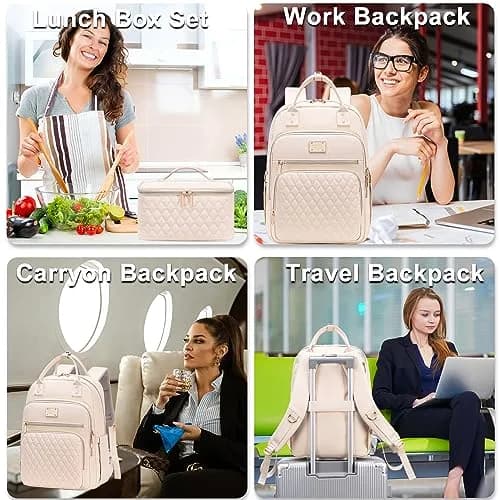 Weitars Insulated Lunch Backpack for Women with 15.6 Inch Laptop Compartment & Trolley Sleeve | Beige, 20L (12"W x 9"D x 17"H) thumbnail 7
