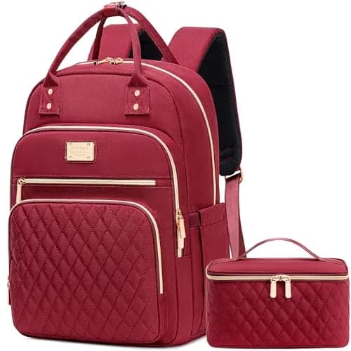 Weitars Laptop Backpack Cooler with Insulated Lunch Bag, 15.6 Inch Laptop Compartment, Wine Red | Water-Resistant Polyester Travel Backpack thumbnail 1