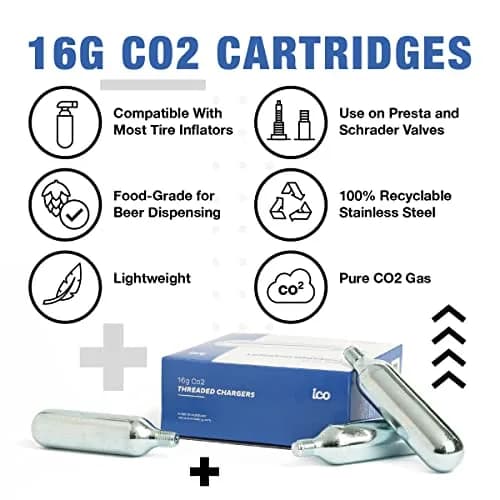 ICO Threaded CO2 Cartridges 16g | High-Pressure, Food Grade, 50 Pack for Cyclists & Brewers thumbnail 2