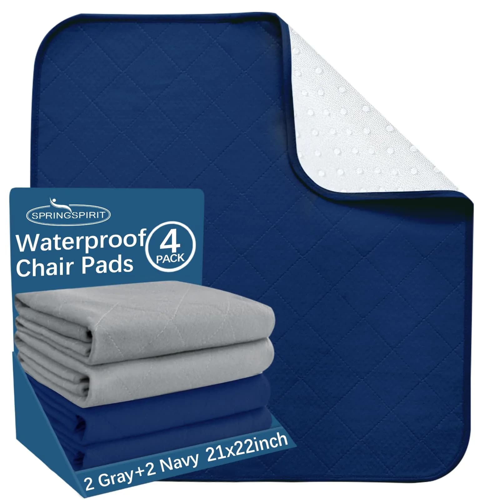 SPRINGSPIRIT Washable Waterproof Bed Pads for Incontinence 2 Pack 86cm x 91cm | 4-Layer Protection with 8oz Absorbency — Gray&navy / 22x21