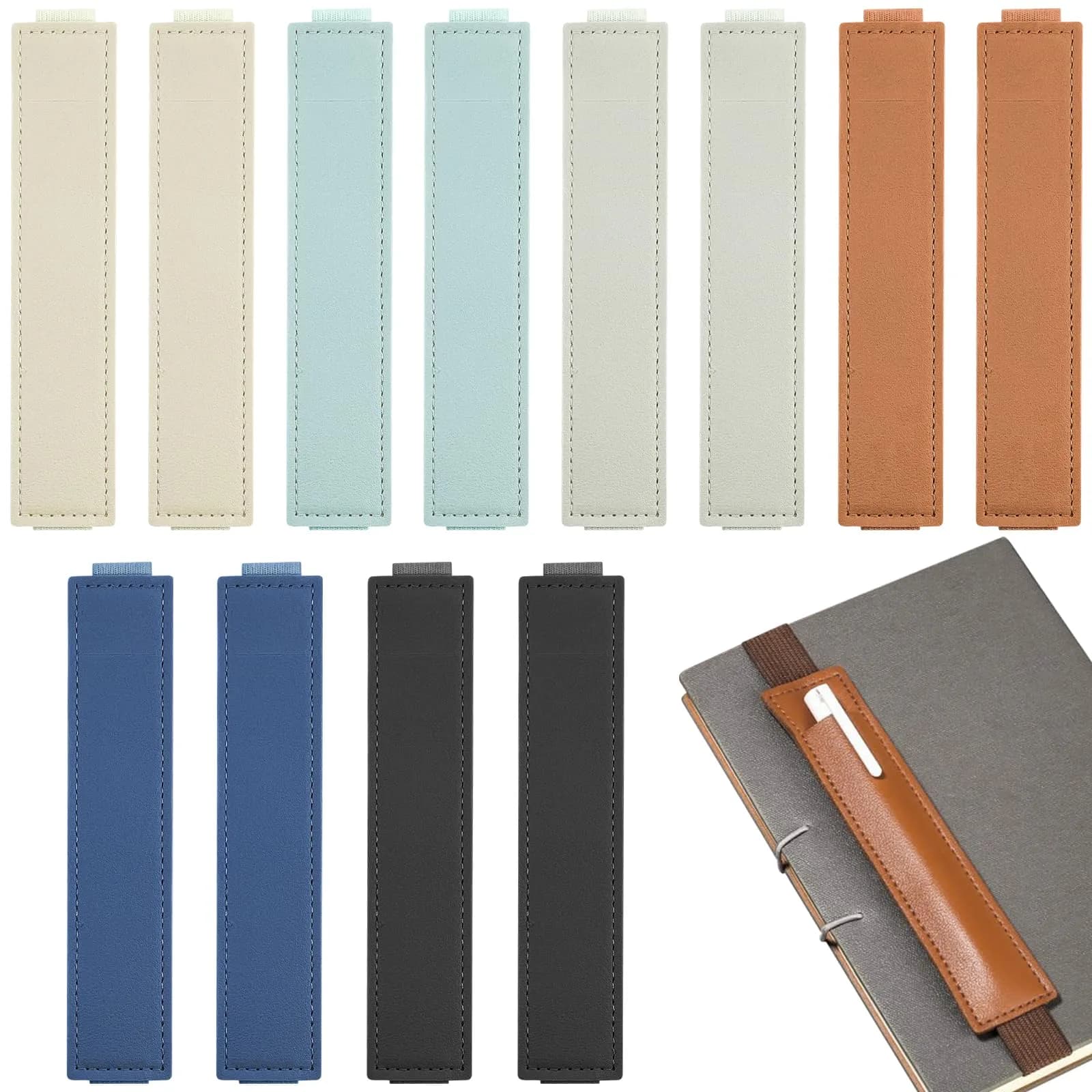 Aswewamt 5 Pcs Elastic Notebook Band Holders PU Leather Adjustable Pen Sleeve Pouch for Notebook Planners Binders Books | Multifunctional & Portable — Style_1