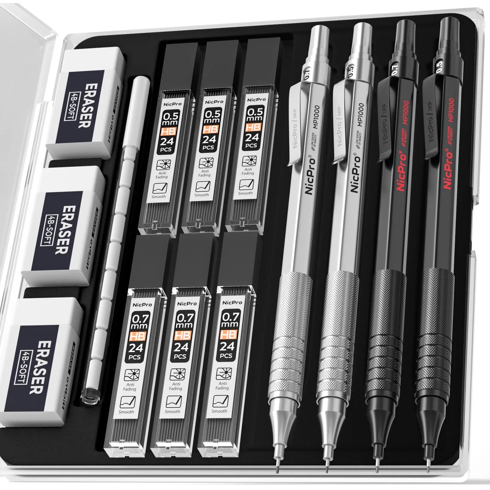 Nicpro Metal Mechanical Pencil Set 0.5 mm & 0.7 mm | Durable, Refillable, Stylish for Artists & Students - main product image