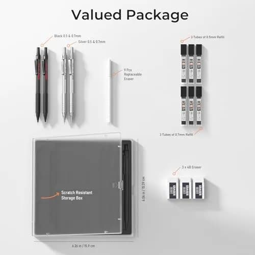 Nicpro Metal Mechanical Pencil Set 0.5 mm & 0.7 mm | Durable, Refillable, Stylish for Artists & Students thumbnail 7