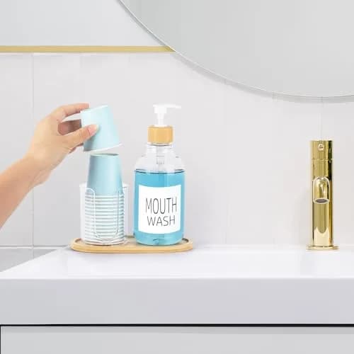 Tbestmax Clear 17oz Refillable Mouthwash Dispenser with Cup Holder & Tray | Bathroom Organizer thumbnail 5
