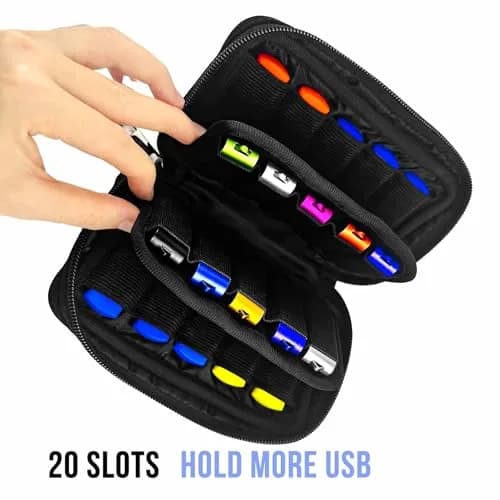 JBOS Flash Drive Case 20 Slots | Black Neoprene Organizer Bag for Memory Sticks, Jump Drives, Thumb Drives, USB Cases thumbnail 2
