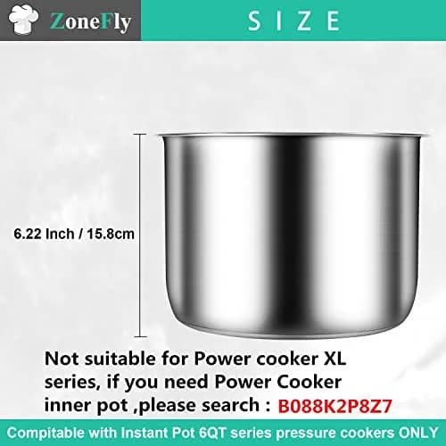 ZoneFly Stainless Steel Inner Pot & Silicone Sealing Rings for Instant Pot 6 Qt | 2.7 L (6 Qt) Polished Non-Stick Replacement Bowl with 2 Free Seals thumbnail 4