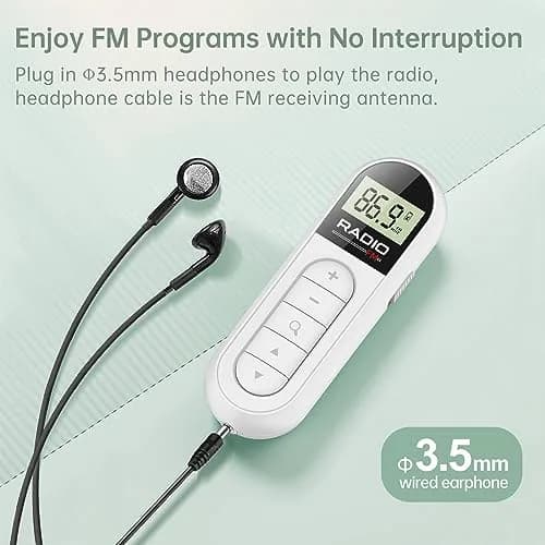 UMUTOO MI03 Pocket FM Radio Portable with Clip Rechargeable - White | Headphone-Only Personal Receiver thumbnail 7