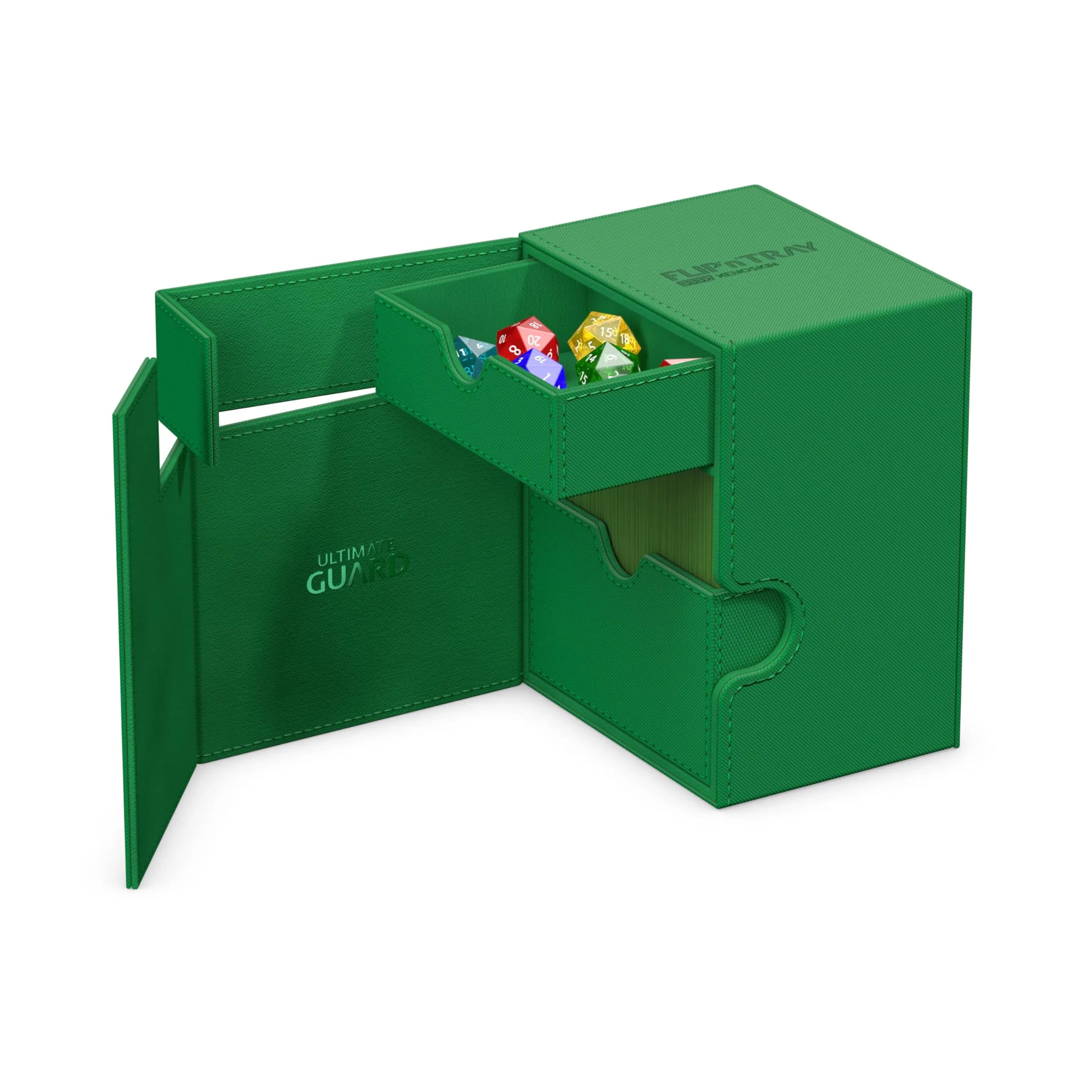 Ultimate Guard Flip'n'Tray 133+ Deck Case for 133 Double-Sleeved TCG Cards & Dice Tray | Green, Magnetic Closure, Microfiber Lining thumbnail 6