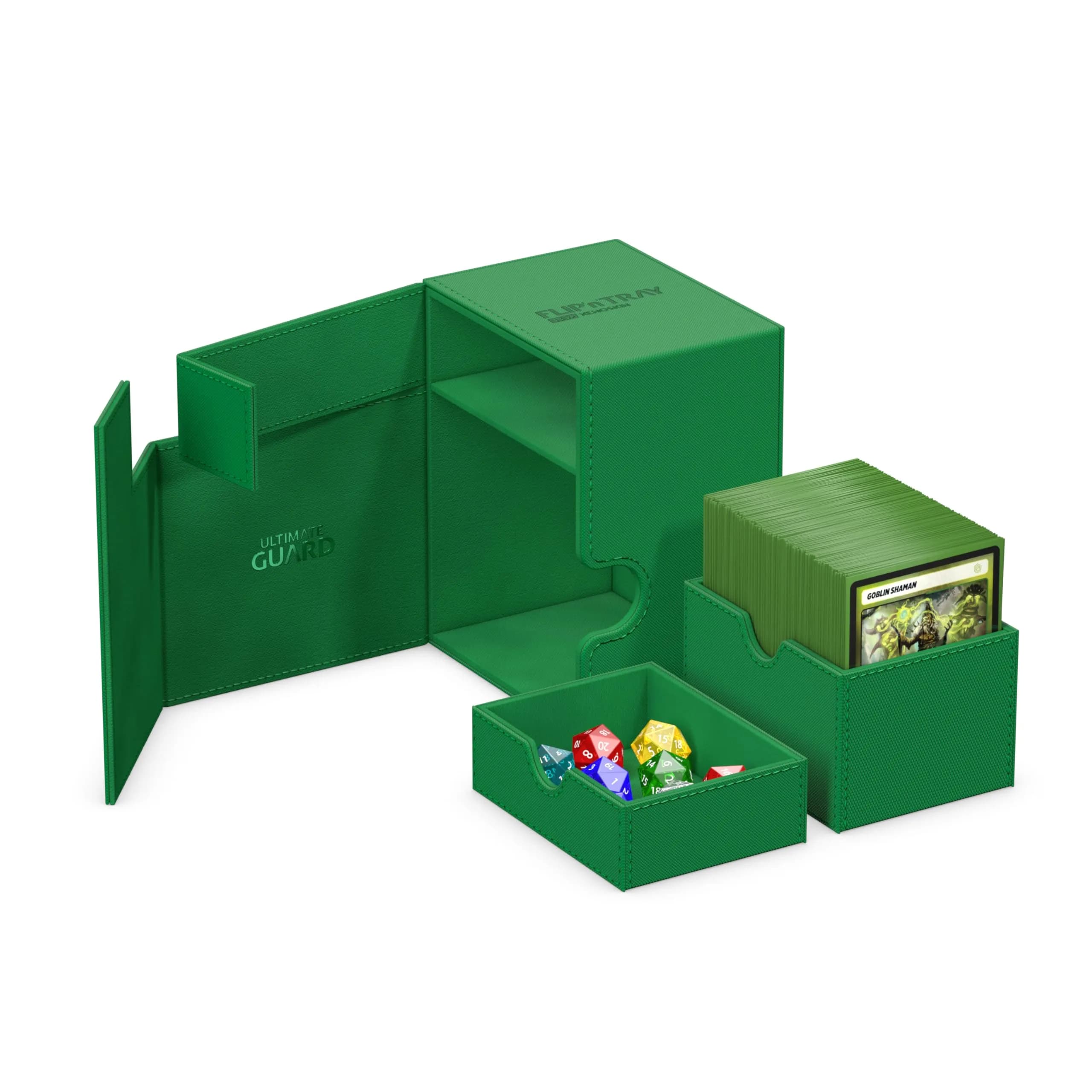 Ultimate Guard Flip'n'Tray 133+ Deck Case for 133 Double-Sleeved TCG Cards & Dice Tray | Green, Magnetic Closure, Microfiber Lining thumbnail 4