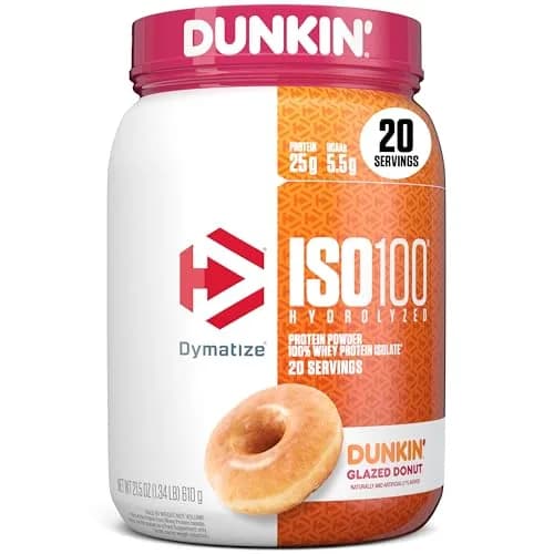 Dymatize ISO100 Whey Protein Isolate Dunkin' Glazed Donut 609g (1.34 lb) | 25g Protein Per Serving thumbnail 1