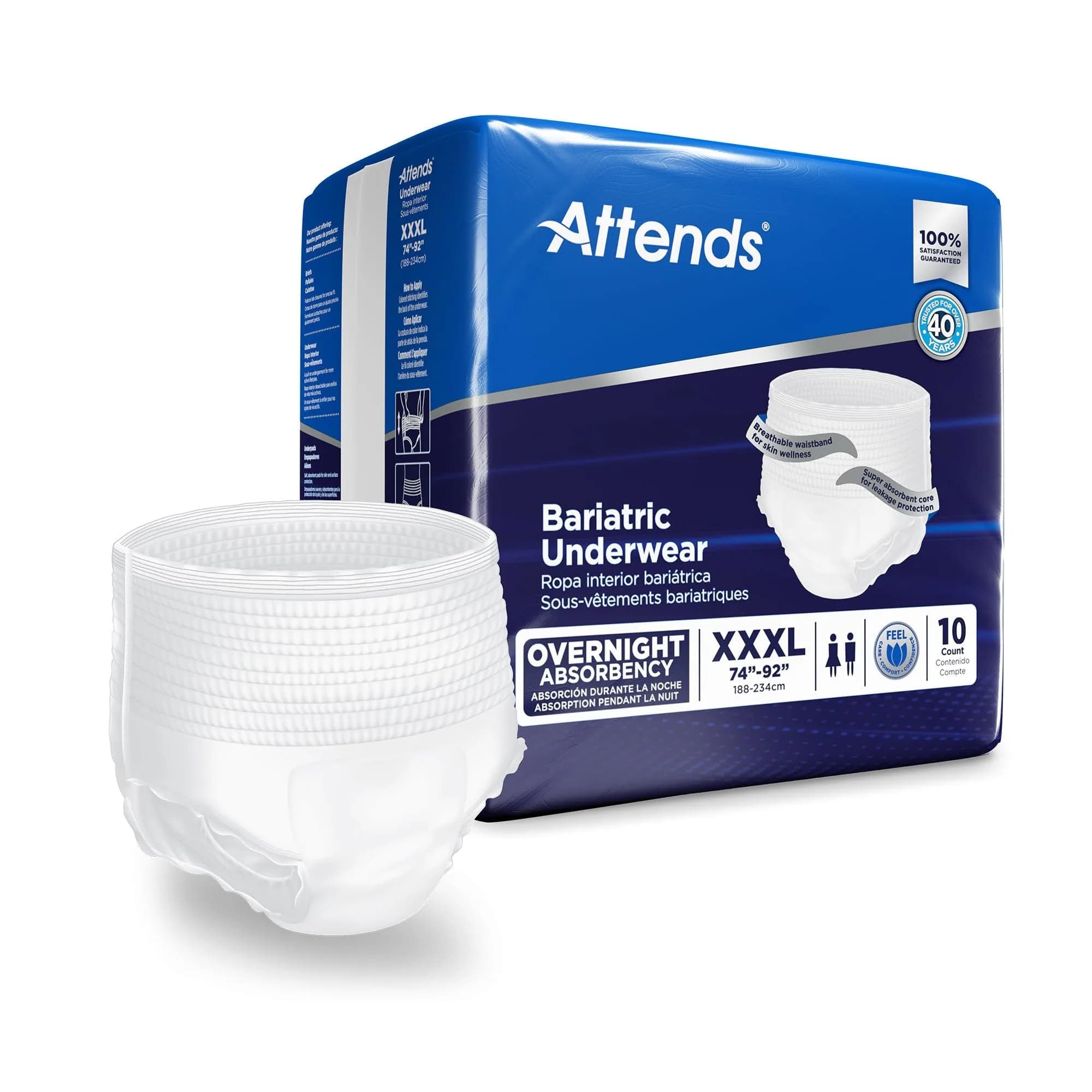 Attends Bariatric Adult Incontinence Underwear 40 ct | Heavy to Severe Leak Protection for Obese Patients - main product image