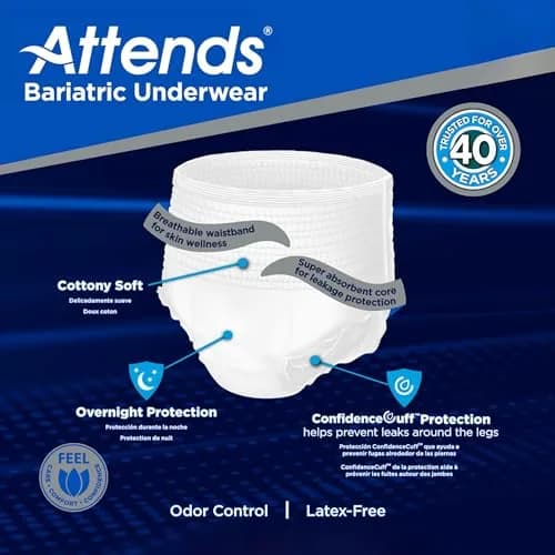 Attends Bariatric Adult Incontinence Underwear 40 ct | Heavy to Severe Leak Protection for Obese Patients thumbnail 5