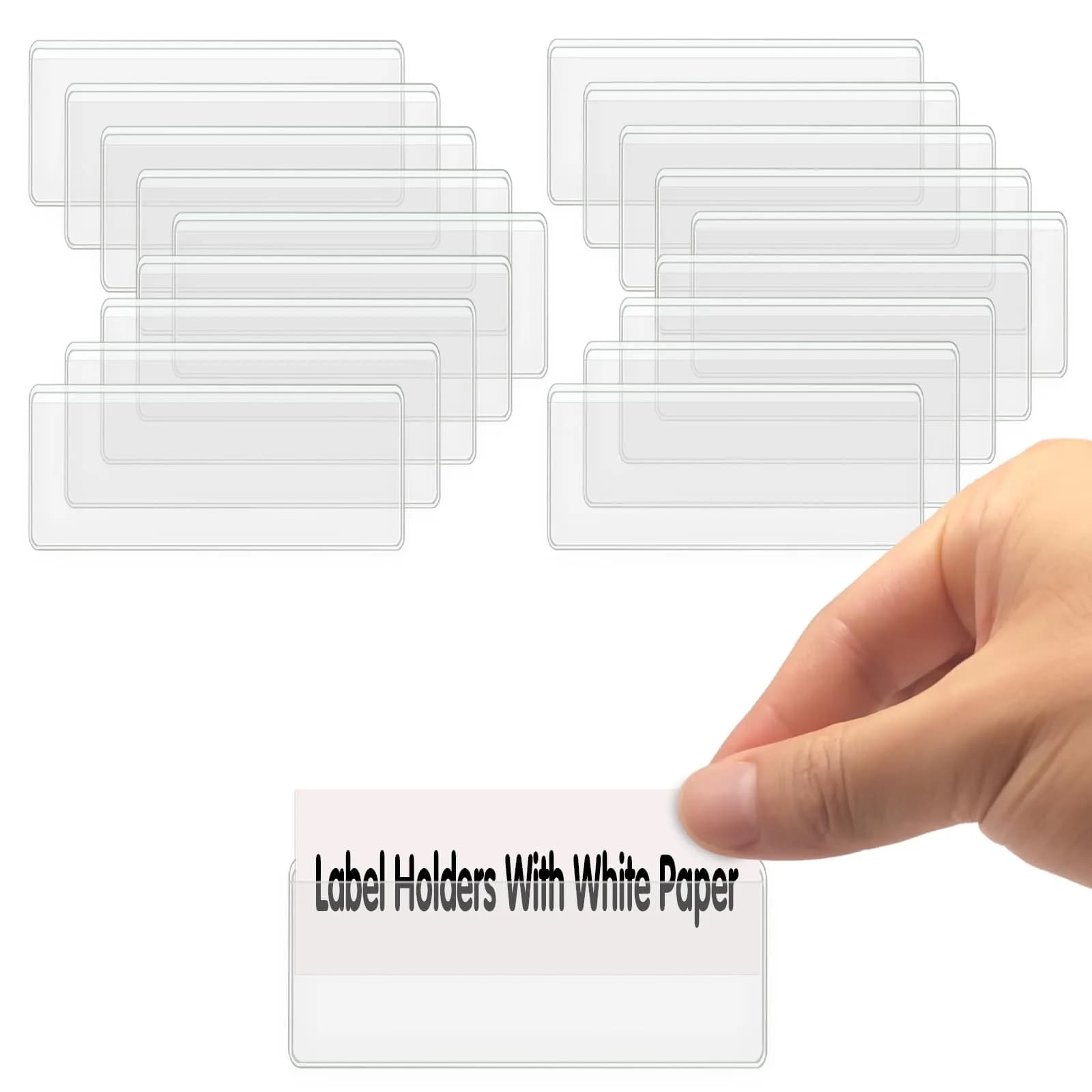 ELEMGULY Self Adhesive Label Holders 104 Pack | Clear Shelf Tag with Paper (2 x 1 Inch) for Supermarket, Bookshelf, Kitchen - main product image