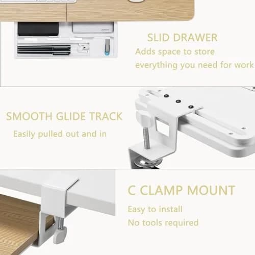 ETHU Under Desk Keyboard Tray with C-Clamp 26.77x11.81 Oak | Large, Ergonomic, Easy Install thumbnail 4
