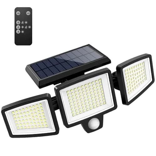 Tuffenough Solar Outdoor Lights 2500LM 210 LED Security Lights with Remote, 3 Heads, IP65 Waterproof, 270° Wide Flood Wall Light thumbnail 1