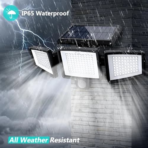 Tuffenough Solar Outdoor Lights 2500LM 210 LED Security Lights with Remote, 3 Heads, IP65 Waterproof, 270° Wide Flood Wall Light thumbnail 5