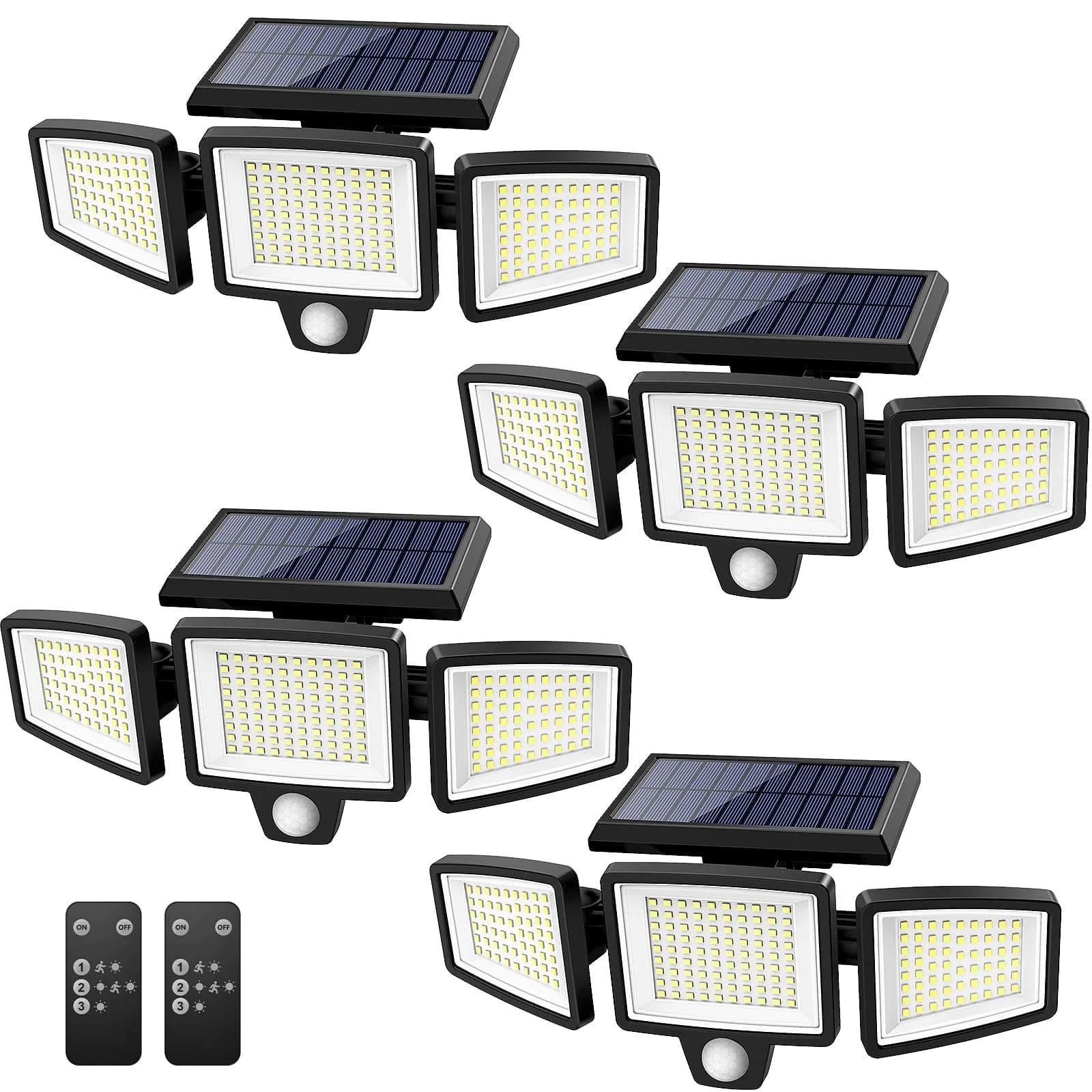 Tuffenough Solar Outdoor Lights 2500LM 210 LED Security Flood Lights 4 Pack | Waterproof 270° Wide Angle with Remote