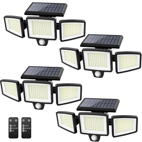 Tuffenough Solar Outdoor Lights 2500LM 210 LED Security Flood Lights 4 Pack | Waterproof 270° Wide Angle with Remote thumbnail 1