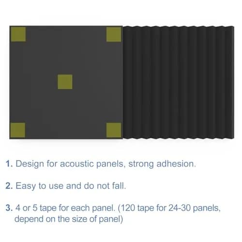 EGINO 120 Pack Double-Sided Adhesive Tape for Acoustic Soundproofing Foam Panels 30mm x 30mm | Heavy Duty Wall Mounting thumbnail 2